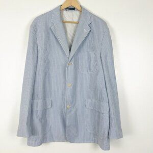 VTG Polo Ralph Lauren Mens XL Seersucker Sport Coat Blue White Pinstripe Blazer